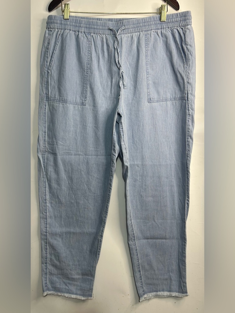 Beach Lunch Lounge Light Blue Lightweight Denim Fringe Hem Pants Large